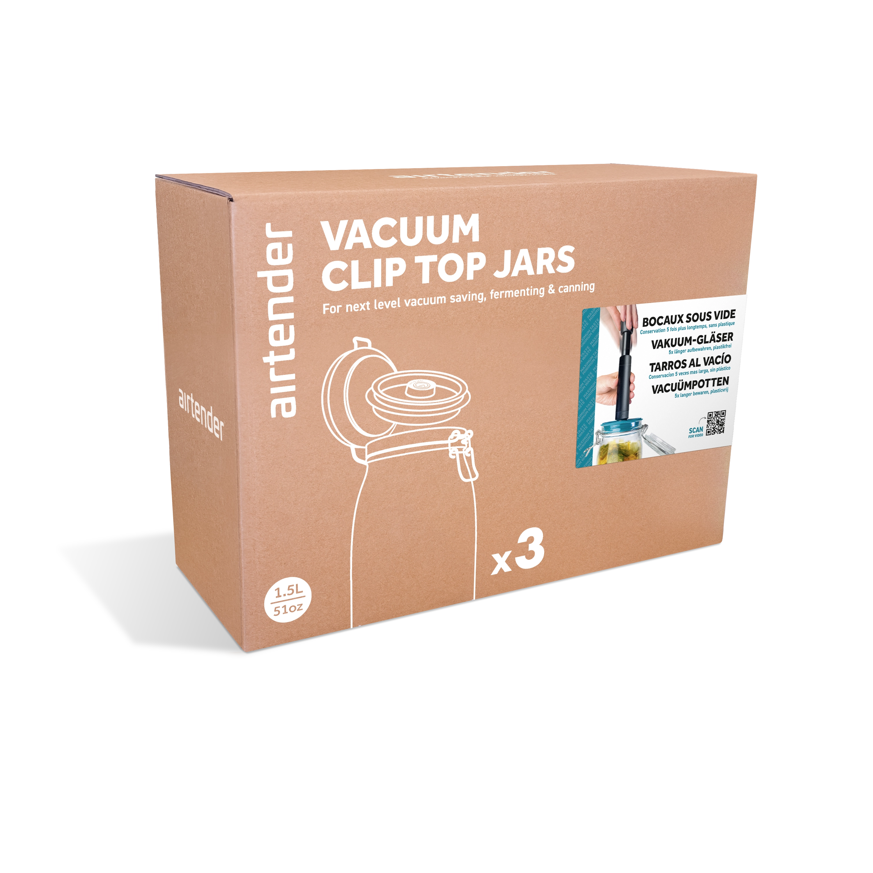 VacuumClipTopJar Setof3 1500ml